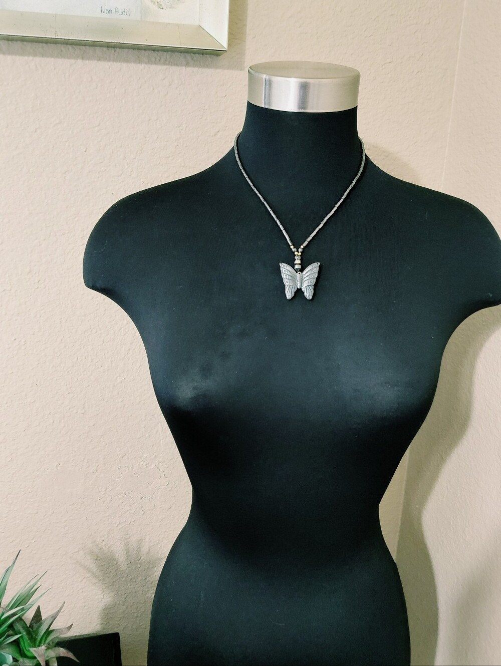 Hematite Carved Butterfly Necklace